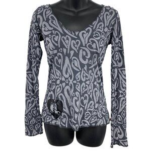 Harajuku Lovers Gray Heart Size Small S Long Sleeve Hoodie Black Women New